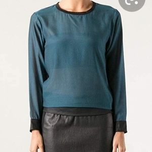 Helmut Lang Teal Gliss Slouchy Crew Neck Top